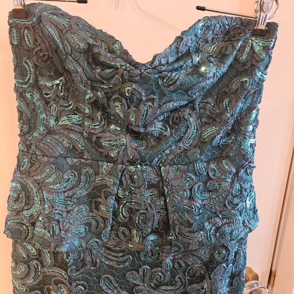 Teal sequin strapless peplum evening gown - size 12 - Picture 3 of 7